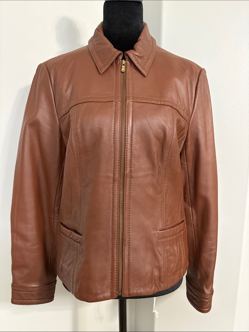 Vintagr Kasper Women's Chestnut Brown 100% Genuine Leather Zip Jacket